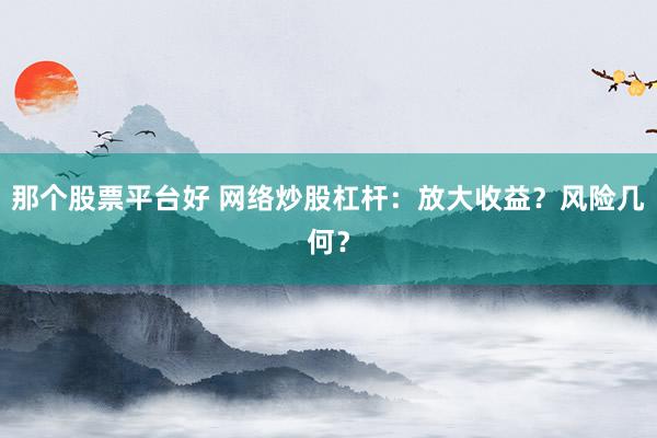 那个股票平台好 网络炒股杠杆：放大收益？风险几何？