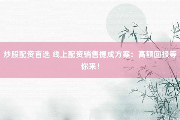 炒股配资首选 线上配资销售提成方案：高额回报等你来！