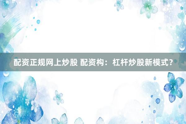 配资正规网上炒股 配资构：杠杆炒股新模式？