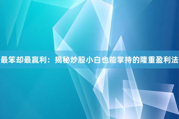 最笨却最赢利：揭秘炒股小白也能掌持的隆重盈利法