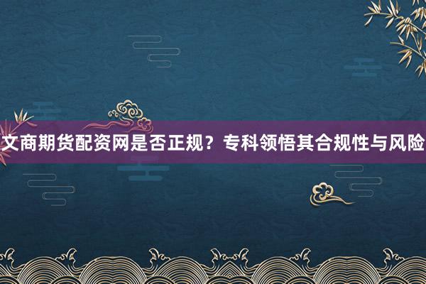 文商期货配资网是否正规？专科领悟其合规性与风险