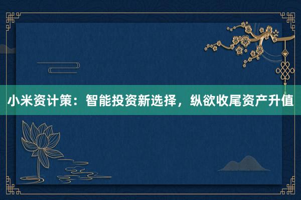 小米资计策：智能投资新选择，纵欲收尾资产升值