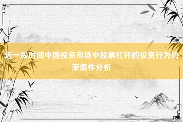 近一段时间中国投资市场中股票杠杆的投资行为约束条件分析