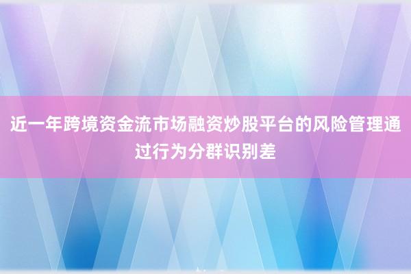 近一年跨境资金流市场融资炒股平台的风险管理通过行为分群识别差
