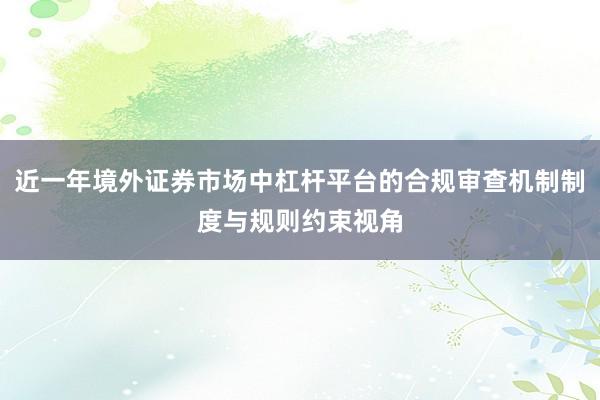 近一年境外证券市场中杠杆平台的合规审查机制制度与规则约束视角