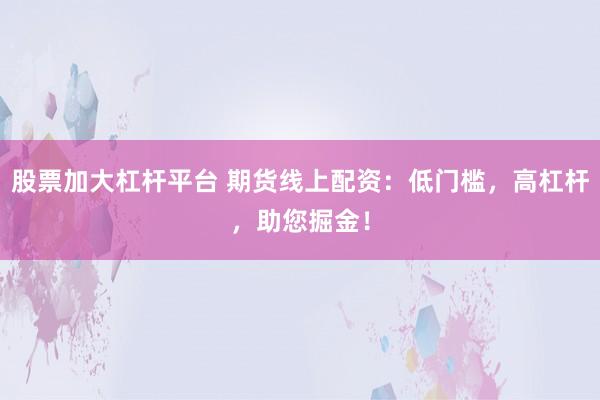 股票加大杠杆平台 期货线上配资：低门槛，高杠杆，助您掘金！
