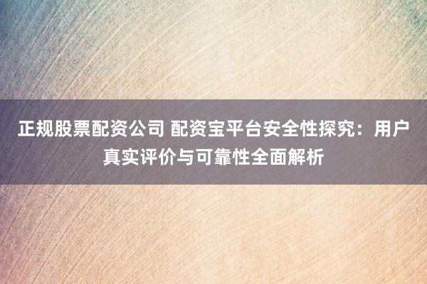 正规股票配资公司 配资宝平台安全性探究：用户真实评价与可靠性全面解析
